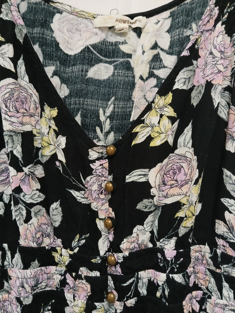 Rewind Black Floral Asymmetrical Midi Dress with Pink Roses